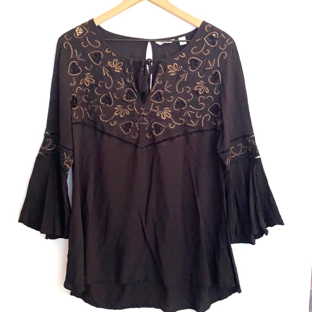 Cato Black long sleeve‎ tassel tie tunic Blouse, M